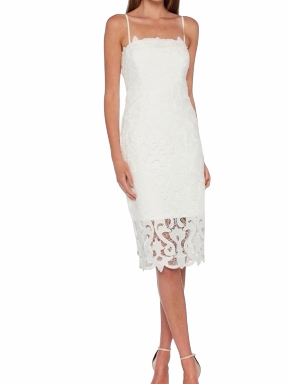 #109‎ BARDOT LINA White Lace Fitted Dress